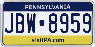 PA license plate JBW8959