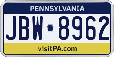 PA license plate JBW8962