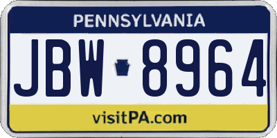 PA license plate JBW8964