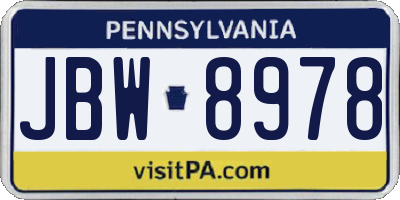 PA license plate JBW8978