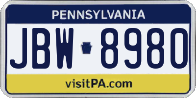 PA license plate JBW8980