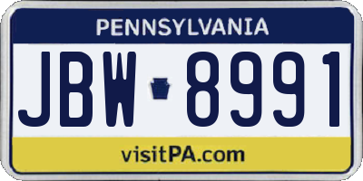 PA license plate JBW8991