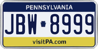 PA license plate JBW8999