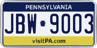 PA license plate JBW9003