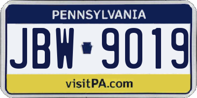 PA license plate JBW9019