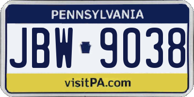 PA license plate JBW9038