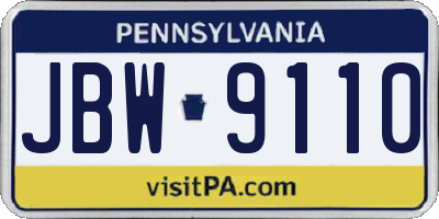 PA license plate JBW9110