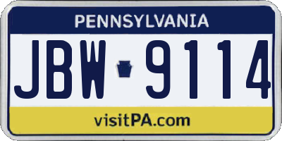 PA license plate JBW9114