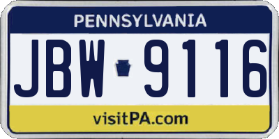 PA license plate JBW9116