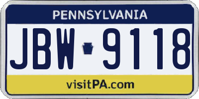 PA license plate JBW9118