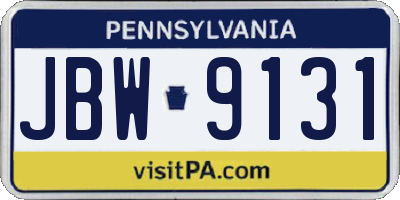 PA license plate JBW9131