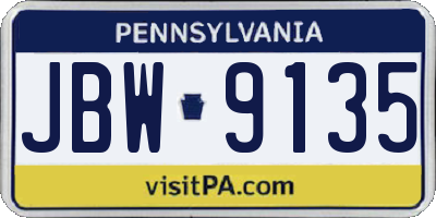 PA license plate JBW9135