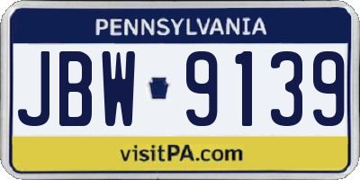 PA license plate JBW9139