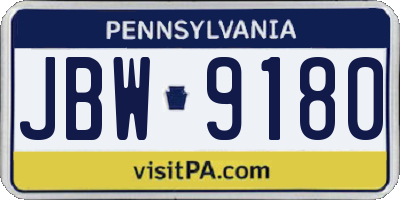 PA license plate JBW9180