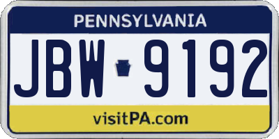 PA license plate JBW9192