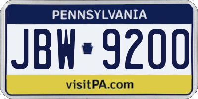 PA license plate JBW9200