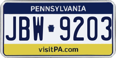 PA license plate JBW9203