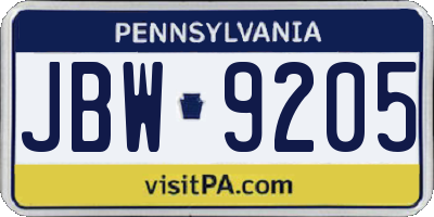 PA license plate JBW9205