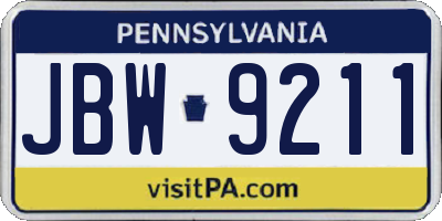 PA license plate JBW9211