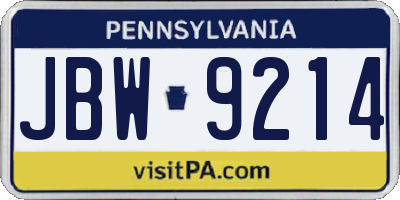 PA license plate JBW9214