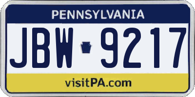 PA license plate JBW9217