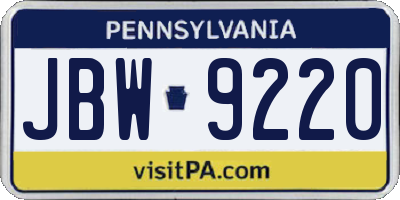 PA license plate JBW9220