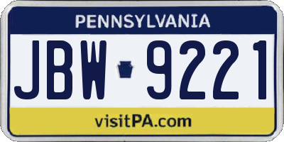 PA license plate JBW9221
