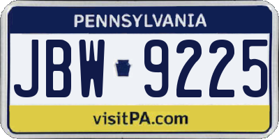 PA license plate JBW9225