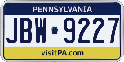 PA license plate JBW9227