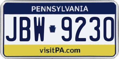 PA license plate JBW9230
