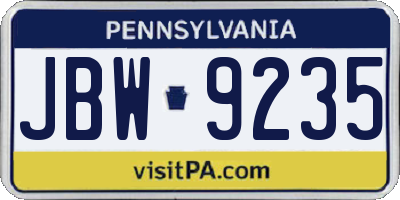 PA license plate JBW9235