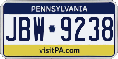 PA license plate JBW9238