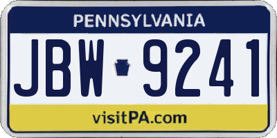 PA license plate JBW9241