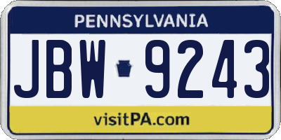 PA license plate JBW9243
