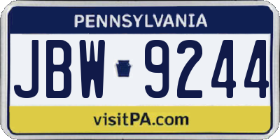 PA license plate JBW9244