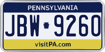 PA license plate JBW9260