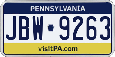 PA license plate JBW9263
