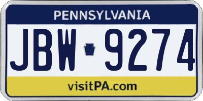 PA license plate JBW9274