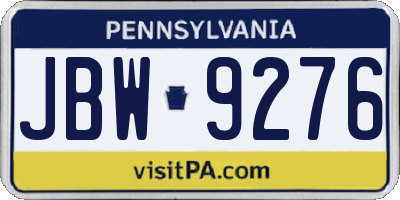 PA license plate JBW9276