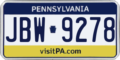 PA license plate JBW9278