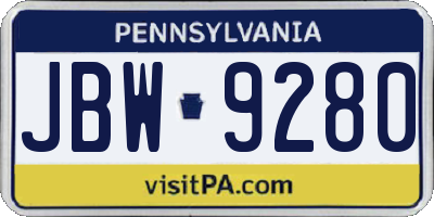 PA license plate JBW9280