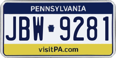 PA license plate JBW9281