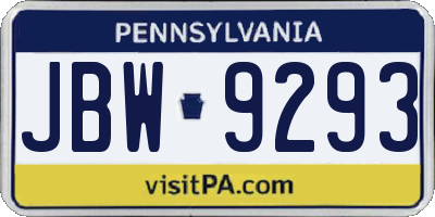 PA license plate JBW9293
