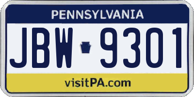 PA license plate JBW9301