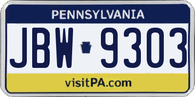 PA license plate JBW9303