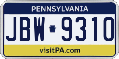 PA license plate JBW9310