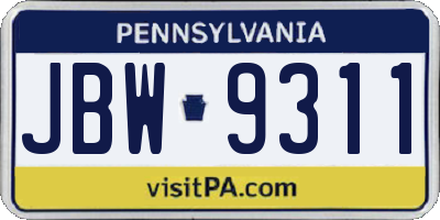 PA license plate JBW9311