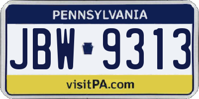 PA license plate JBW9313