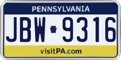 PA license plate JBW9316