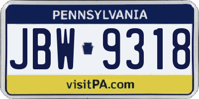 PA license plate JBW9318